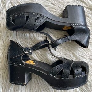 Swedish Hasbeens Black Leather Mules